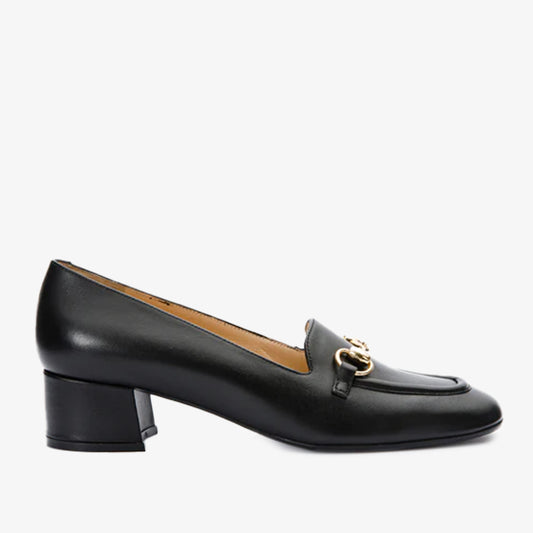 The Delhi Black Leather Block Heel Pump Women Shoe