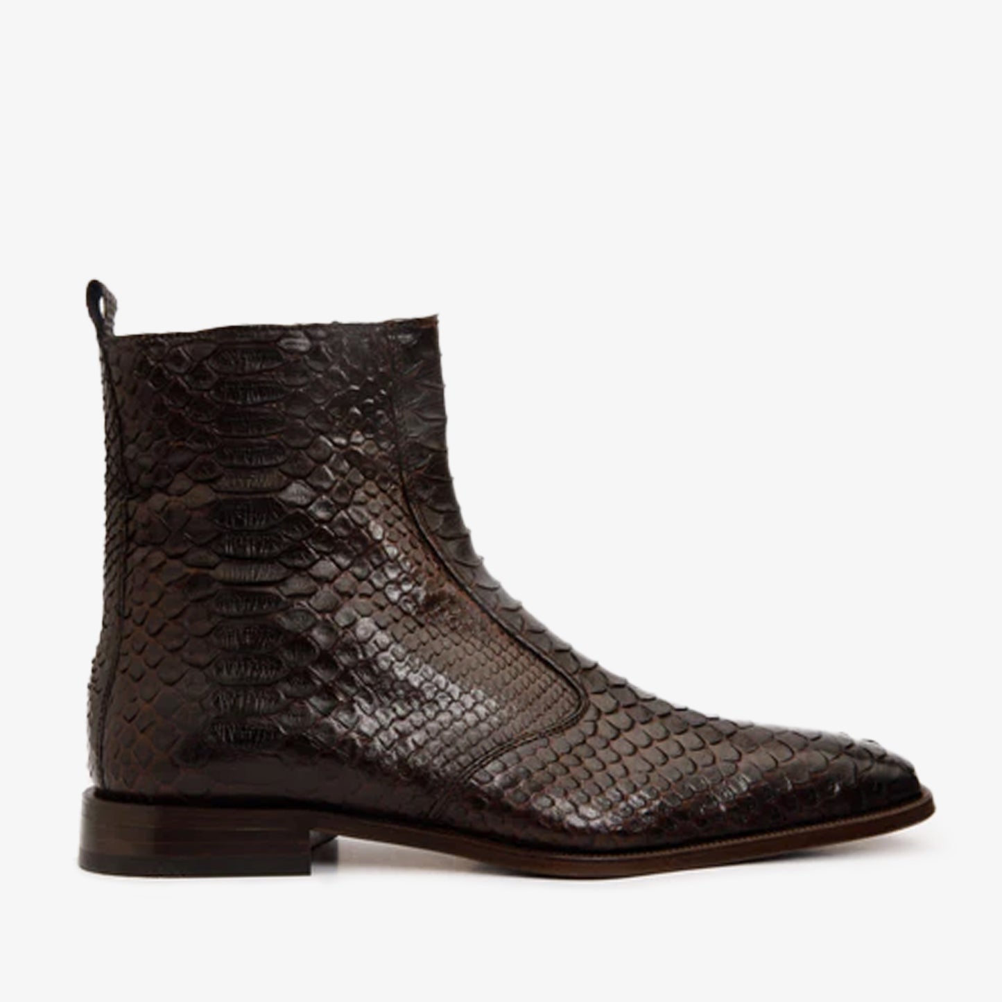 Bota de cuero con cremallera para hombre The Boss Brown Python Snk Edición limitada
