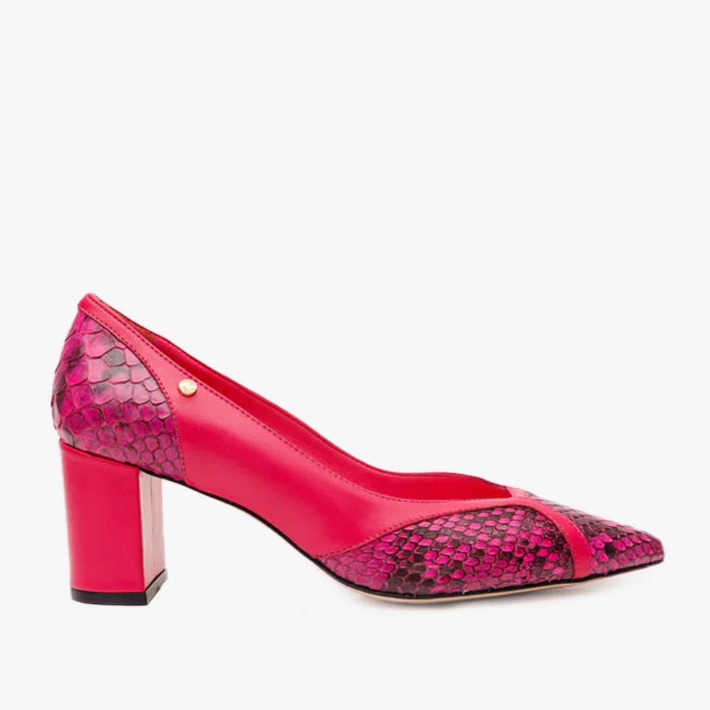 Zapatos de tacón de bloque de piel de pitón fucsia para mujer de Toskana 