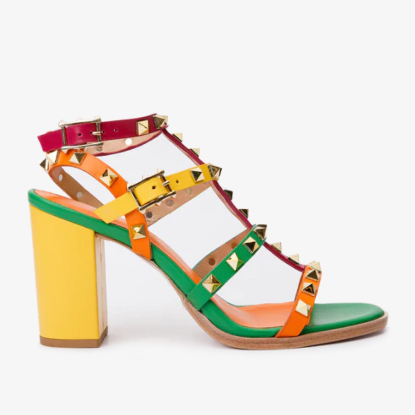 Sandalia de mujer de piel multicolor con tacón de bloque Nejapa