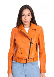 The Martos Orange Ostrich Leather Women Jacket