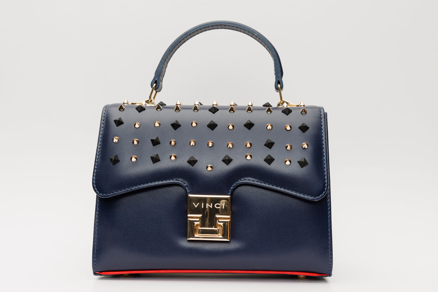 The Infanta Navy Blue Spike Leather Handbag