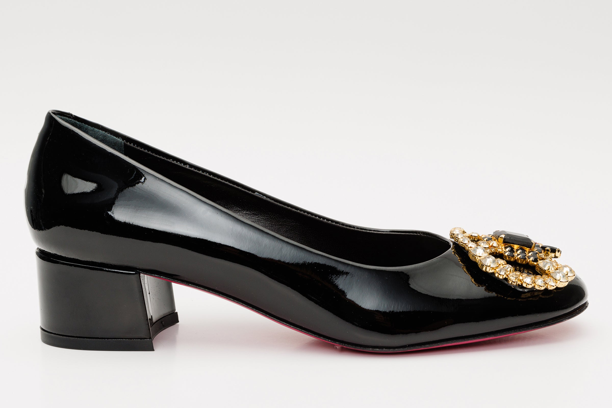 The Foggia Black Leather Block Heel Pump