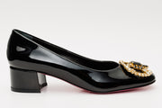 The Foggia Black Leather Block Heel Pump
