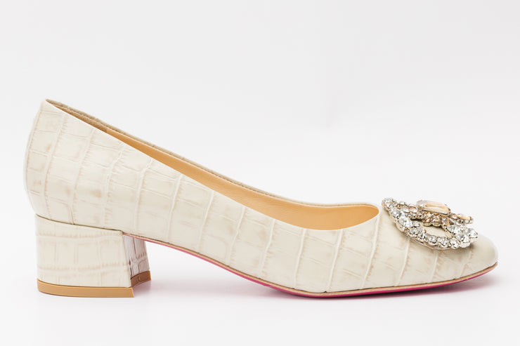 The Foggia Beige Leather Block Heel Pump