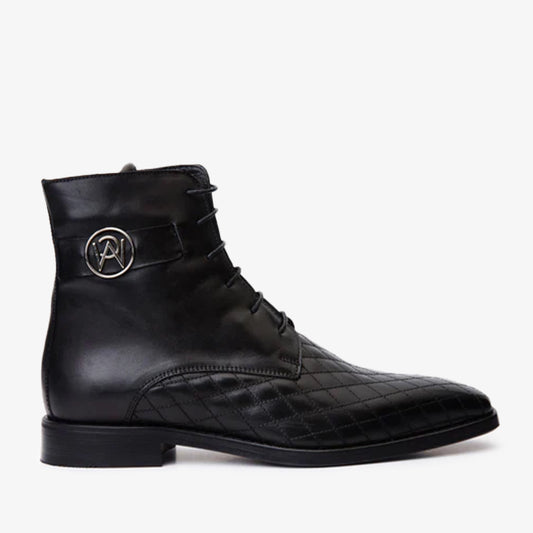 The Zeus Black Leather Lace-Up Men Boot with a Zipper