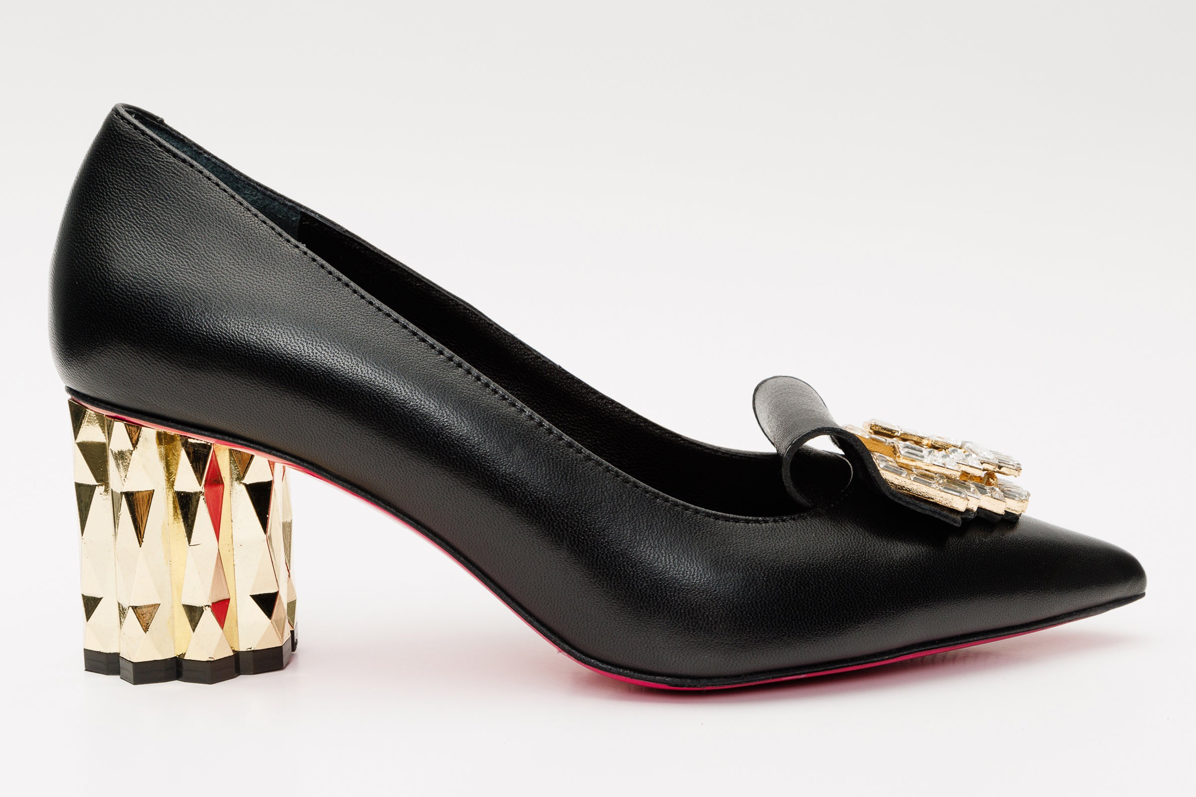 The Love Black Leather Block Heel Pump