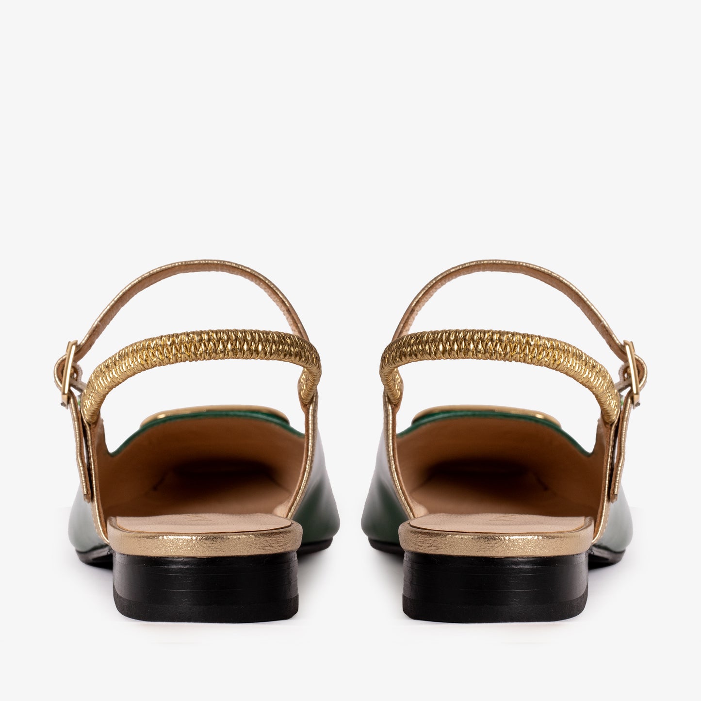 Zapato plano con tira trasera para mujer de charol verde Rosalinda