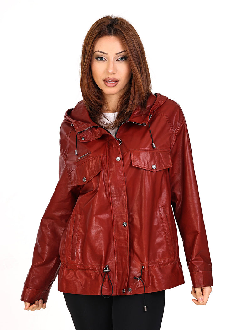 The Muncy Red Leather Women Jacket