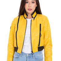 Chaqueta de piel de avestruz amarilla cómoda para mujer 