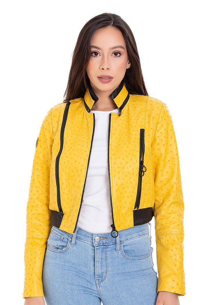 Comly Yellow Ostrich Leather Women Jacket