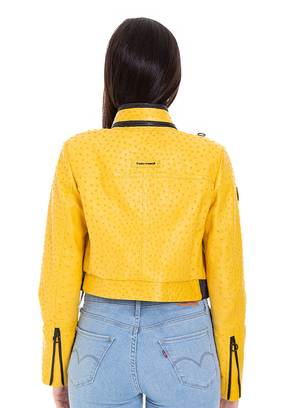 Comly Yellow Ostrich Leather Women Jacket