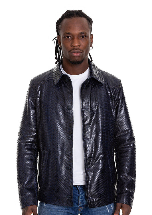 The Pitman Pythn Navy Blue Leather Men Jacket