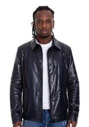 The Pitman Pythn Navy  Leather Jacket