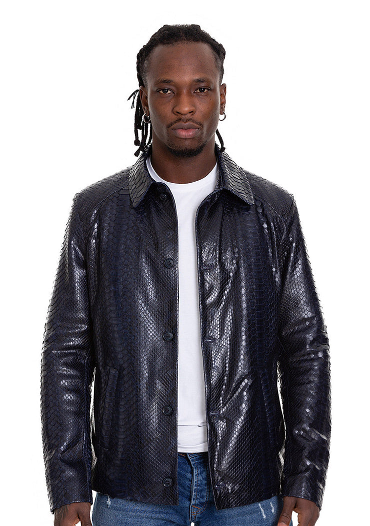 The Pitman Pythn Navy  Leather Jacket