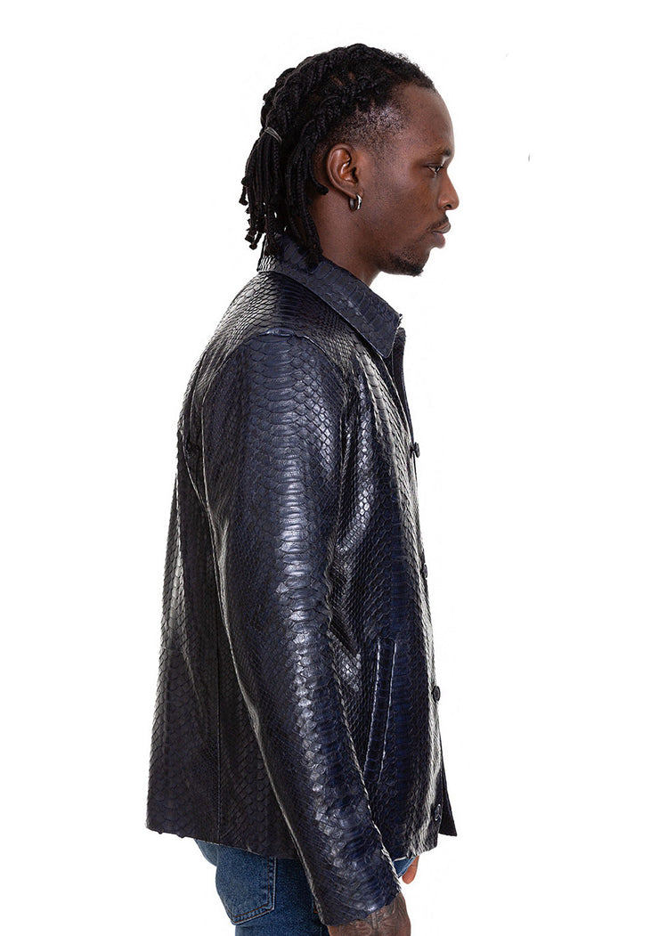 The Pitman Pythn Navy  Leather Jacket