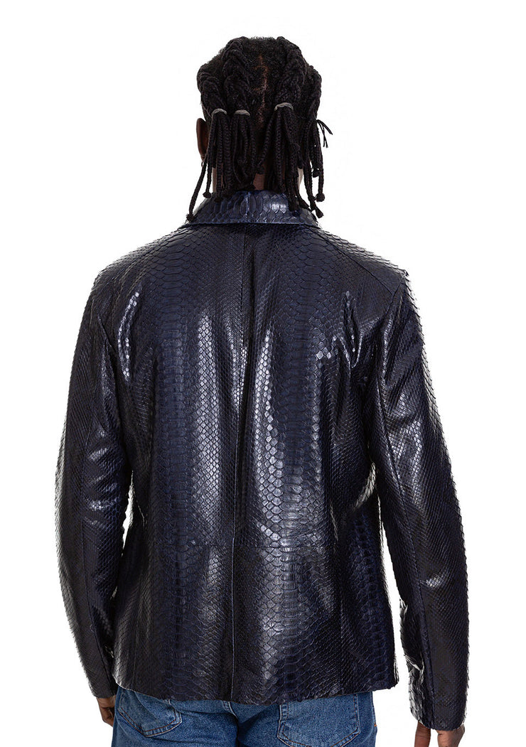 The Pitman Pythn Navy  Leather Jacket