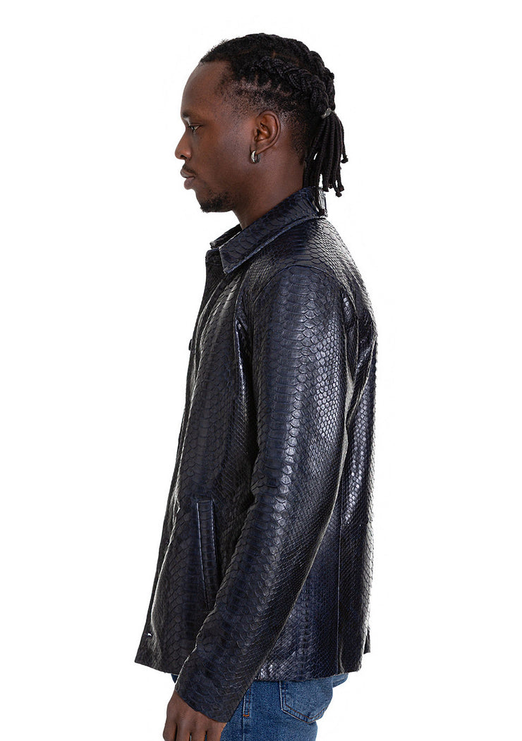 The Pitman Pythn Navy  Leather Jacket