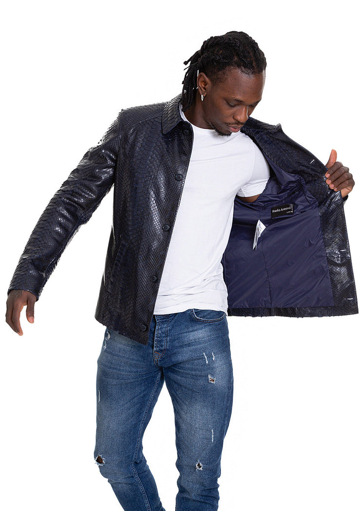 The Pitman Pythn Navy  Leather Jacket