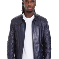 Chaqueta de cuero azul marino para hombre de Labanon 
