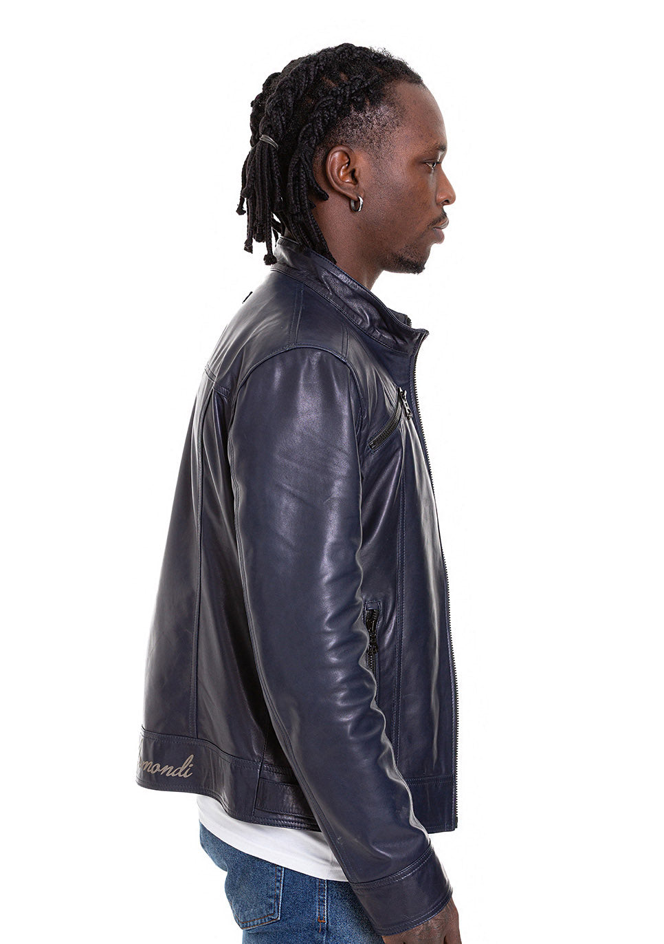 The Labanon Navy Blue Leather Men Jacket