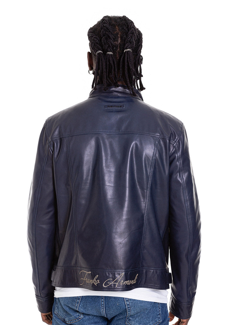 The Labanon Navy Blue Leather Men Jacket