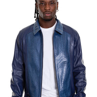 The Lopera Pythn Navy Blue Leather Men Jacket