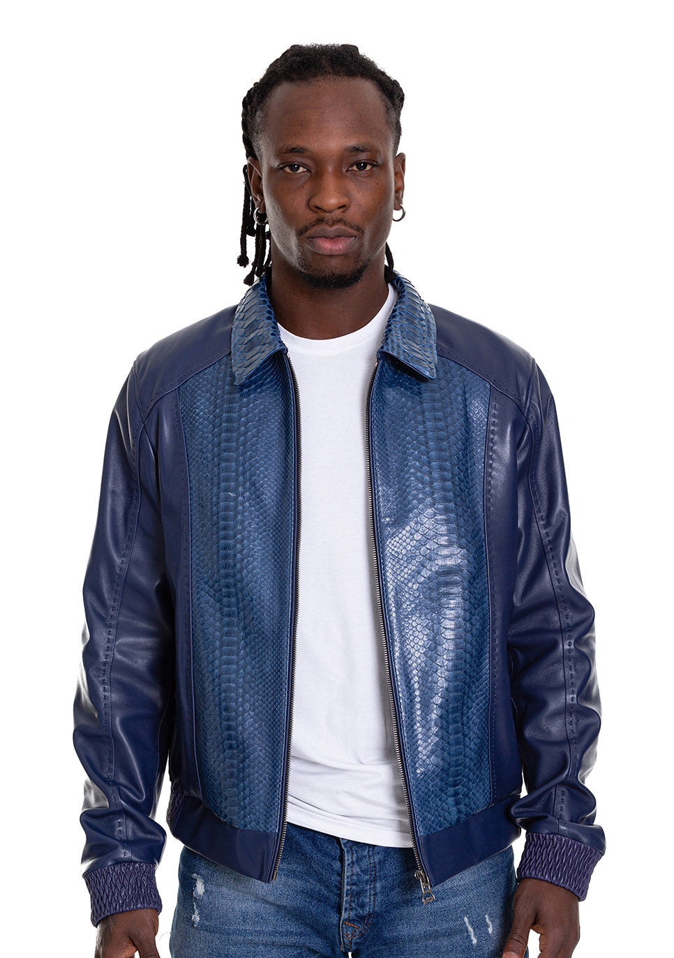 Chaqueta de cuero azul marino para hombre de Lopera Python 