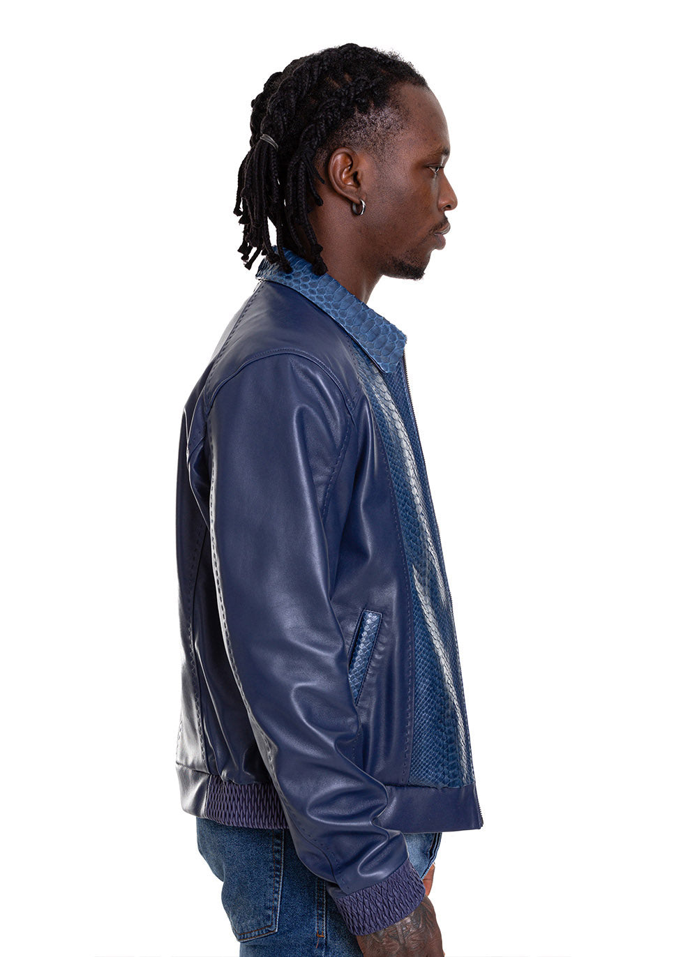 Chaqueta de cuero azul marino para hombre de Lopera Python 