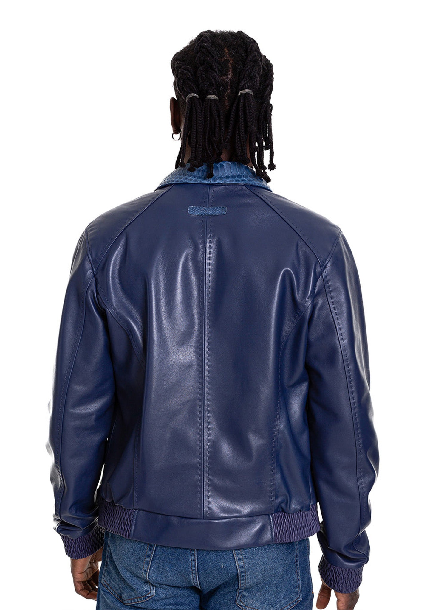 Chaqueta de cuero azul marino para hombre de Lopera Python 