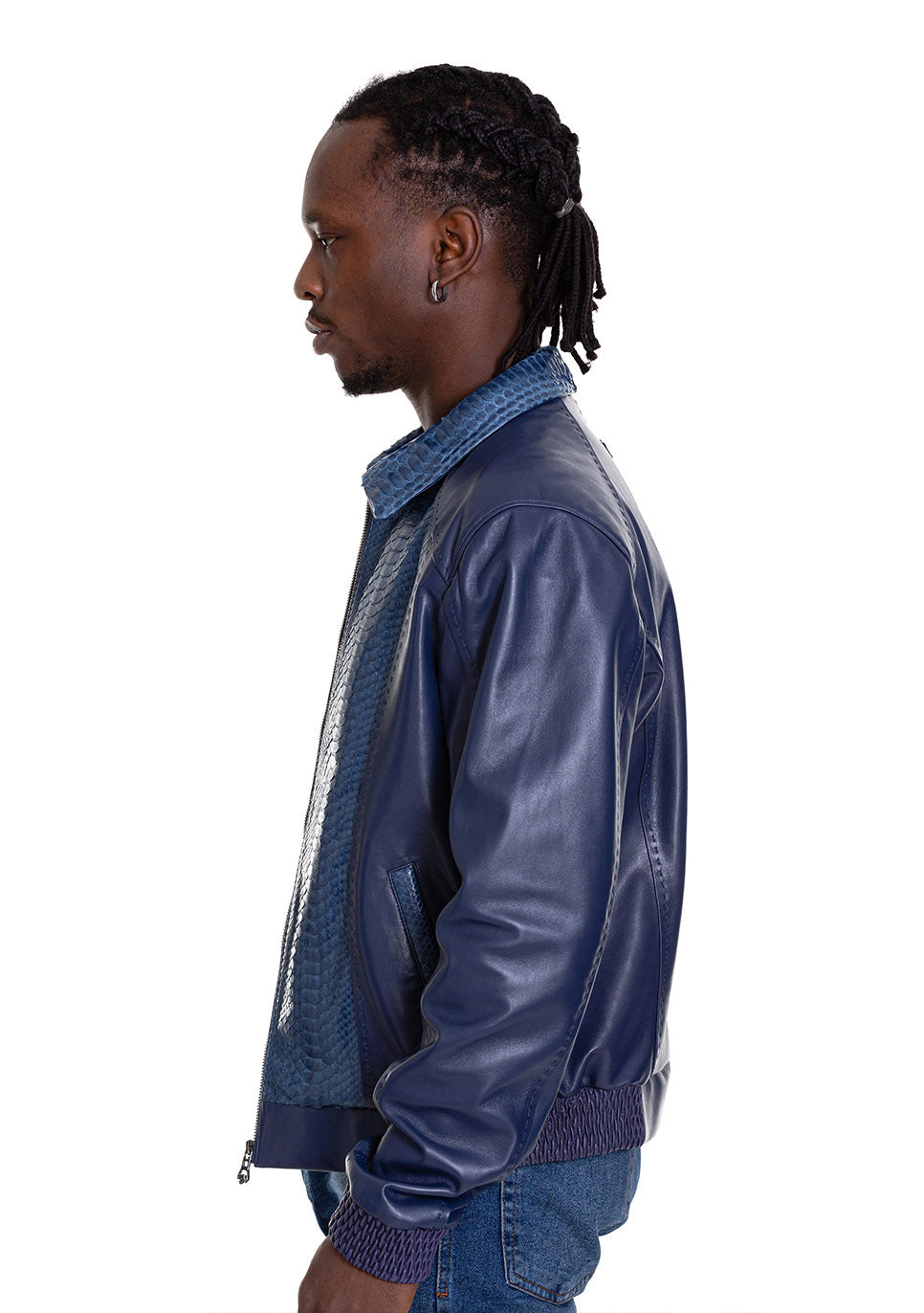 Chaqueta de cuero azul marino para hombre de Lopera Python 