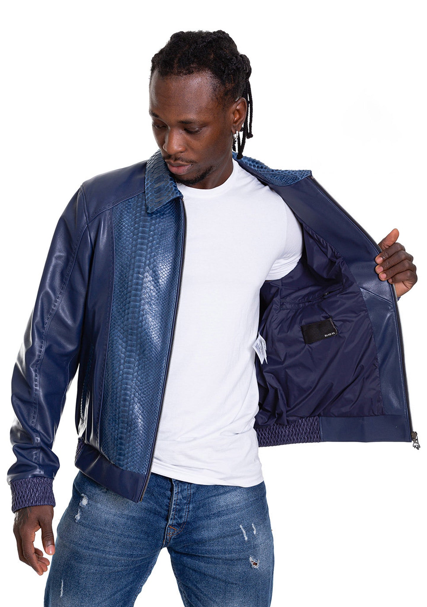 Chaqueta de cuero azul marino para hombre de Lopera Python 