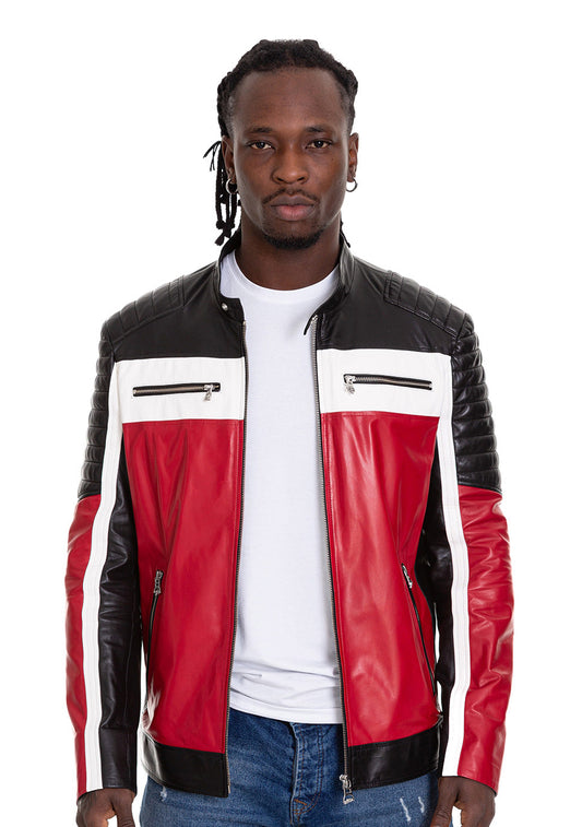 La chaqueta de cuero negra y roja de Martos para hombre 