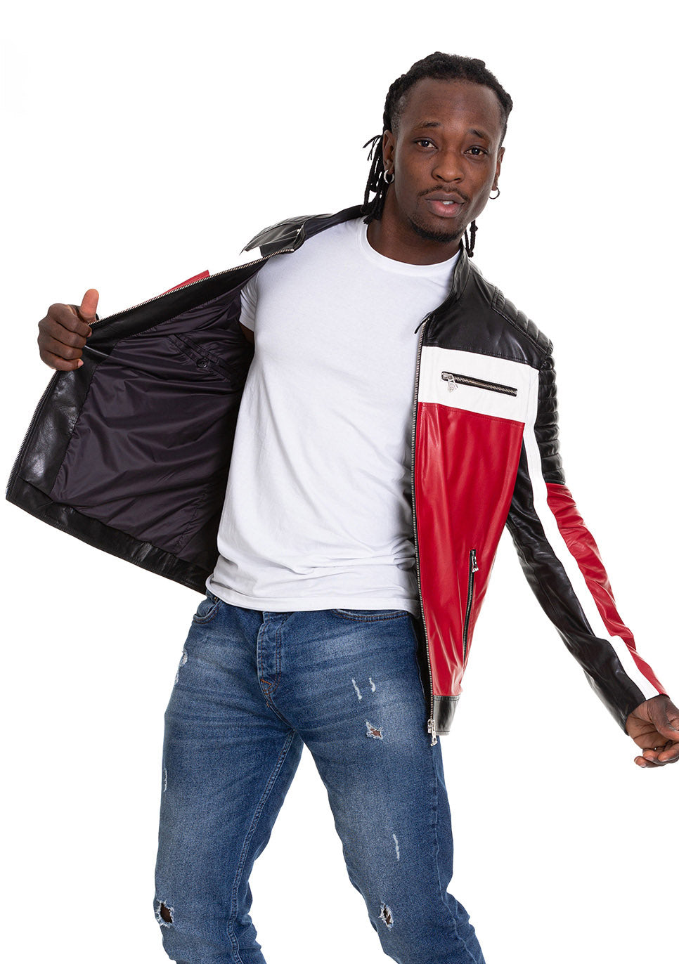 The Martos Black & Red Leather Men  Jacket