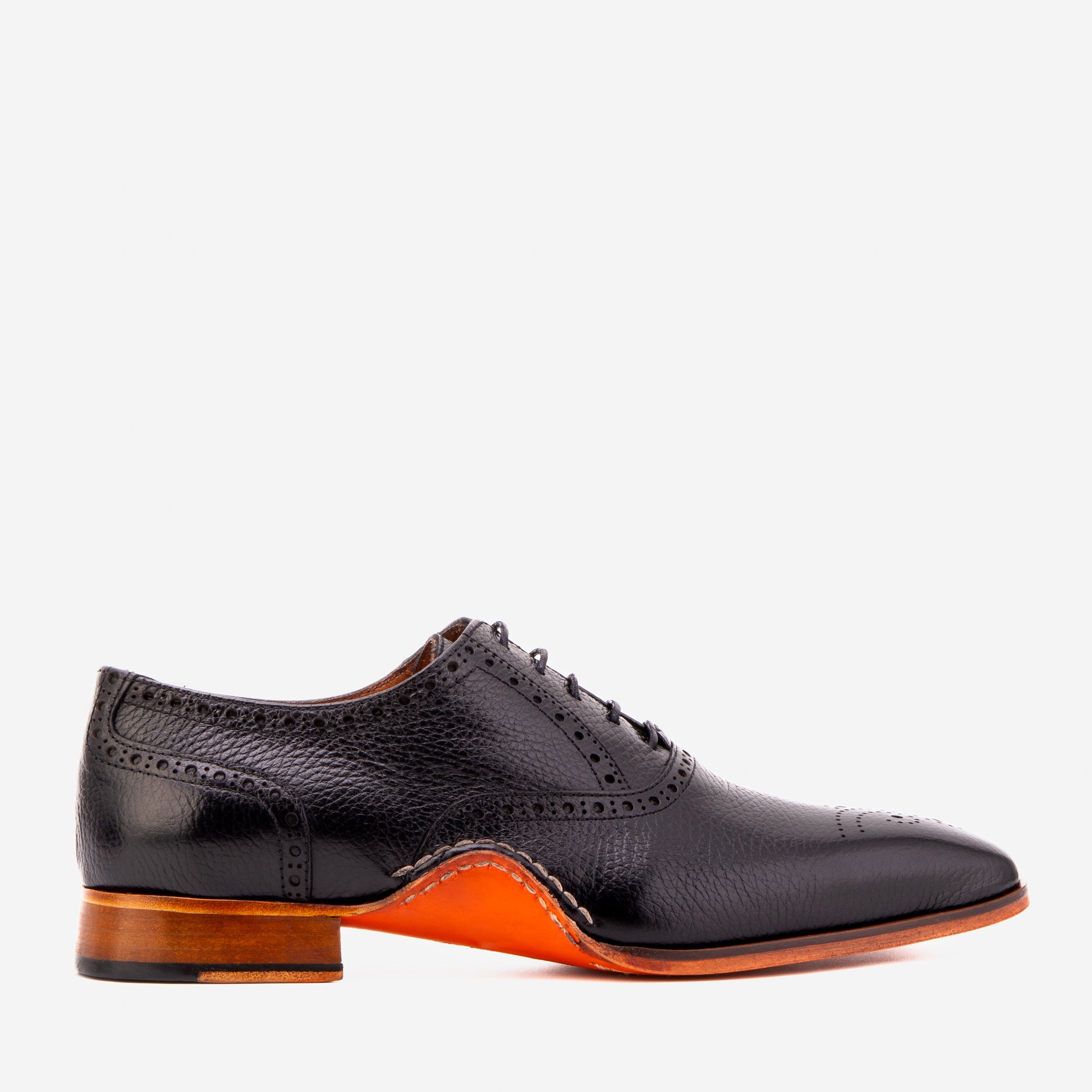 El Zapato Oxford Semi Brogue Negro Hecho a Mano Draco para Hombre