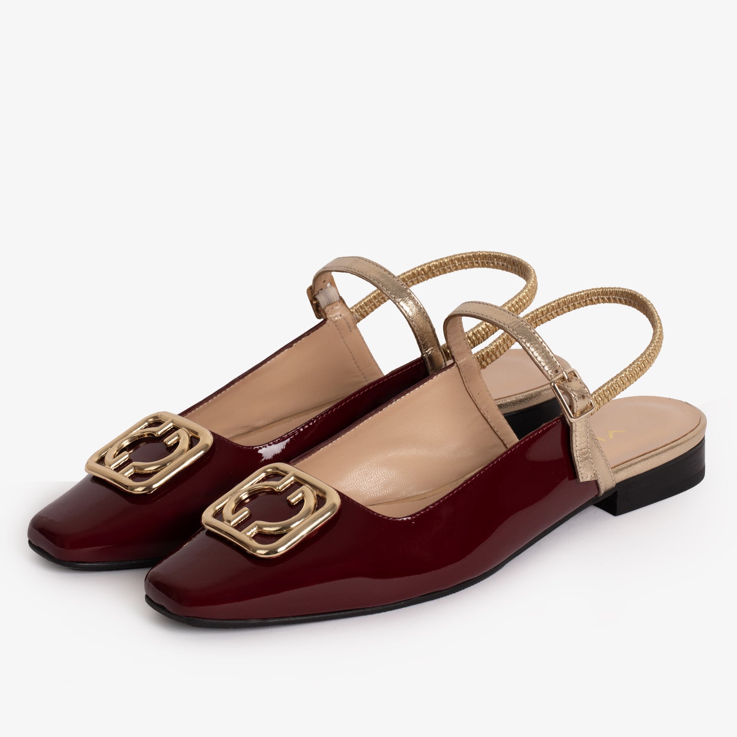 Zapato plano con tira trasera para mujer de piel de charol burdeos Rosalinda