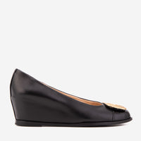 The Selene Black Leather Wedge Heel Women Shoe