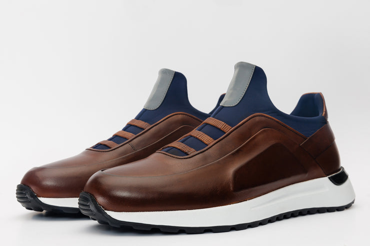 The Sonoma Brown & Navy Blue Leather Sneaker