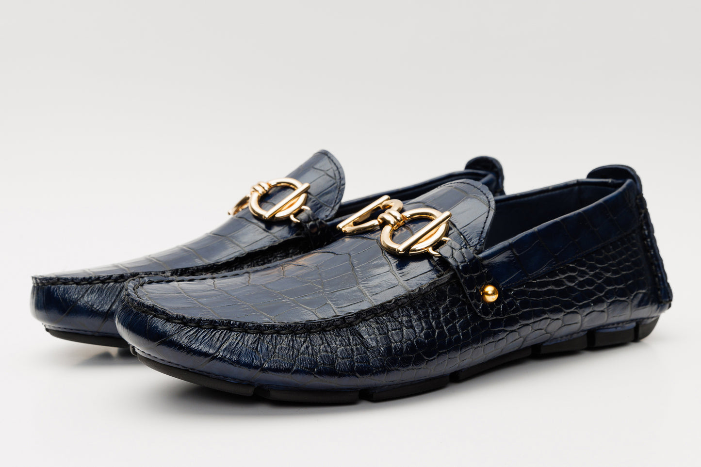 The Pisa Navy Blue Leather Bit Drive Loafer Men Shoe