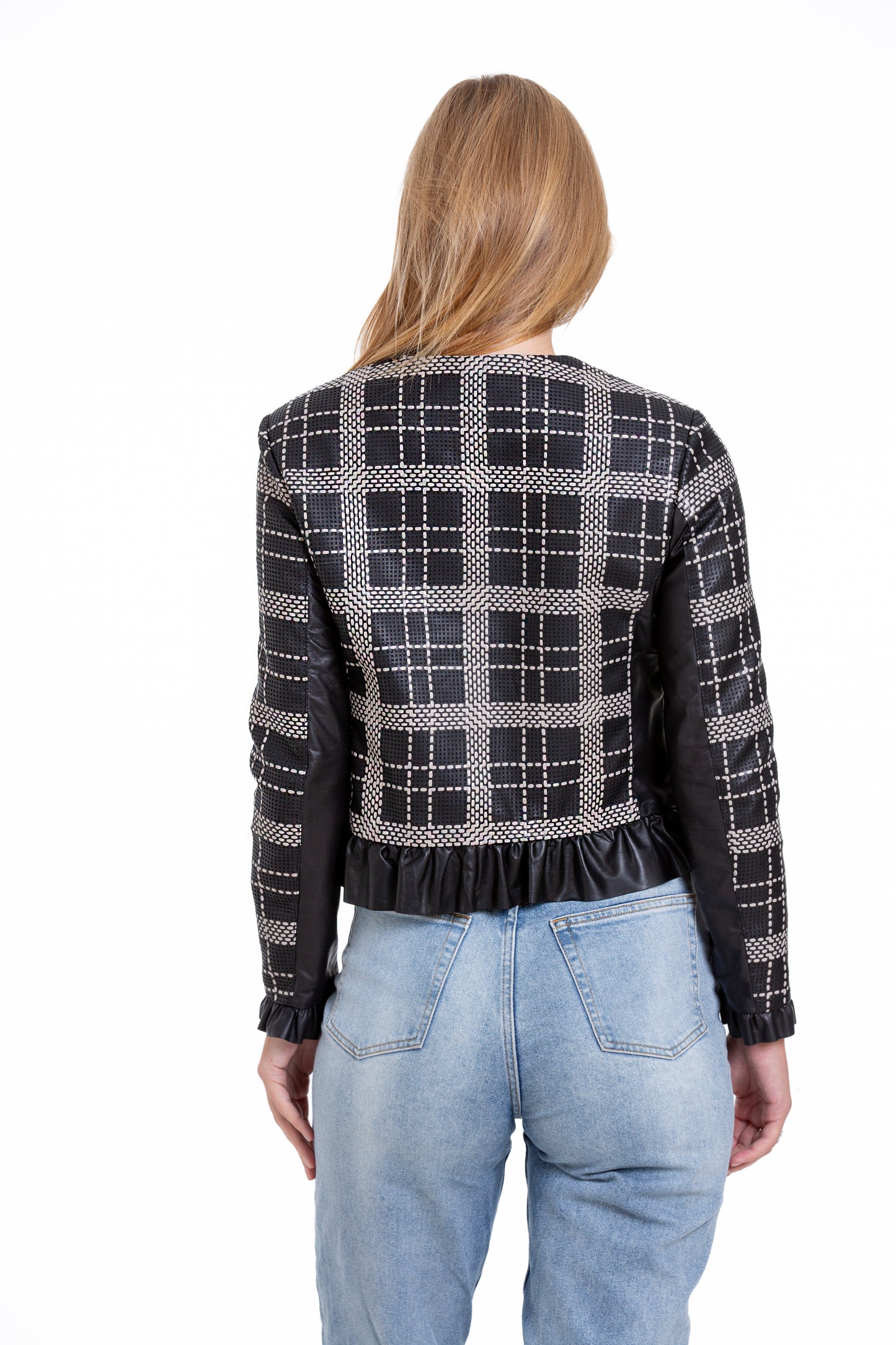 The Enmore Handwoven Leather Black Women Jacket
