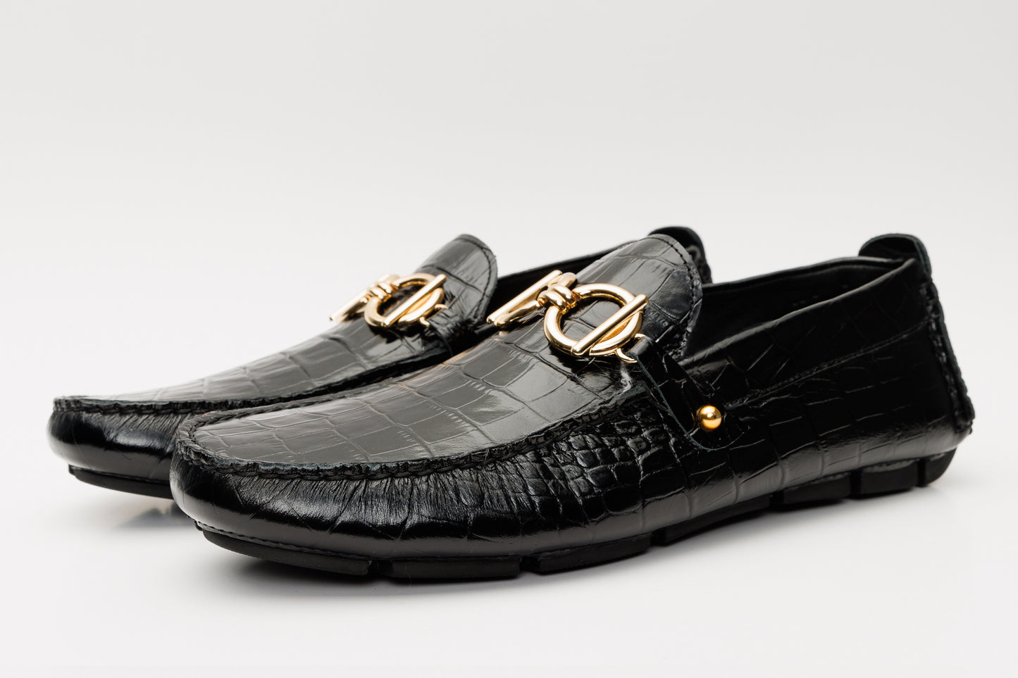 The Pisa Black Leather Bit Drive Loafer Men Shoe