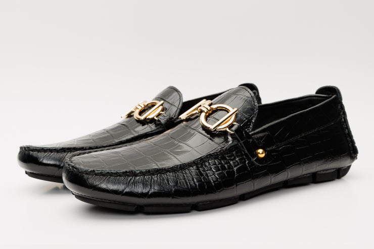 The Pisa Black Leather Bit Drive Loafer Shoe