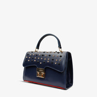 Bolso de mano de piel con pinchos en color azul marino de Infanta