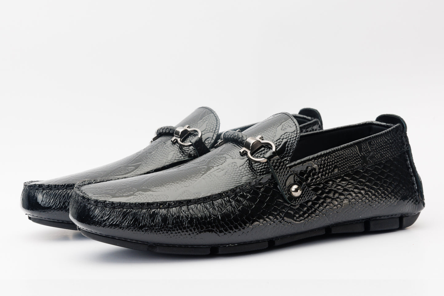 The Bologna Black Leather Bit Drive Loafer Men Shoe