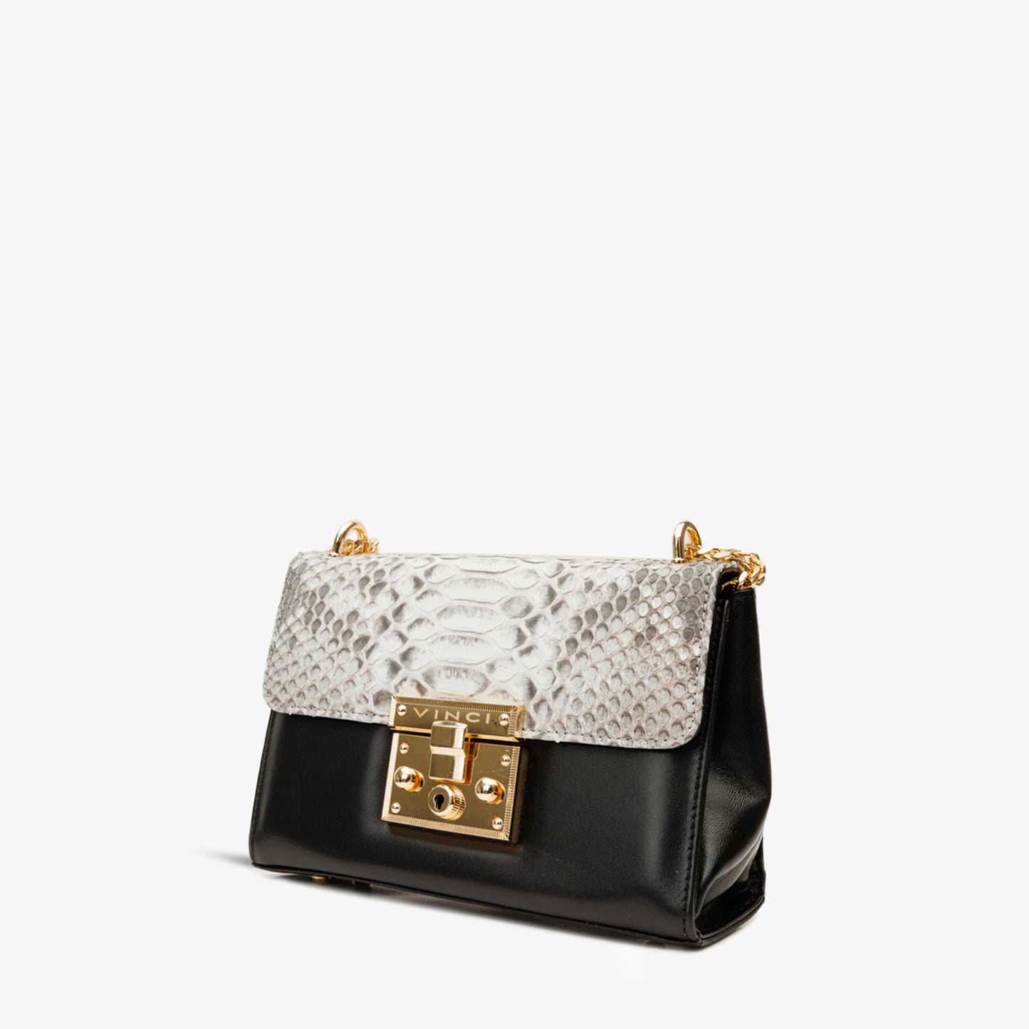 Bolso de mano de piel de pitón natural y negra de Toskana