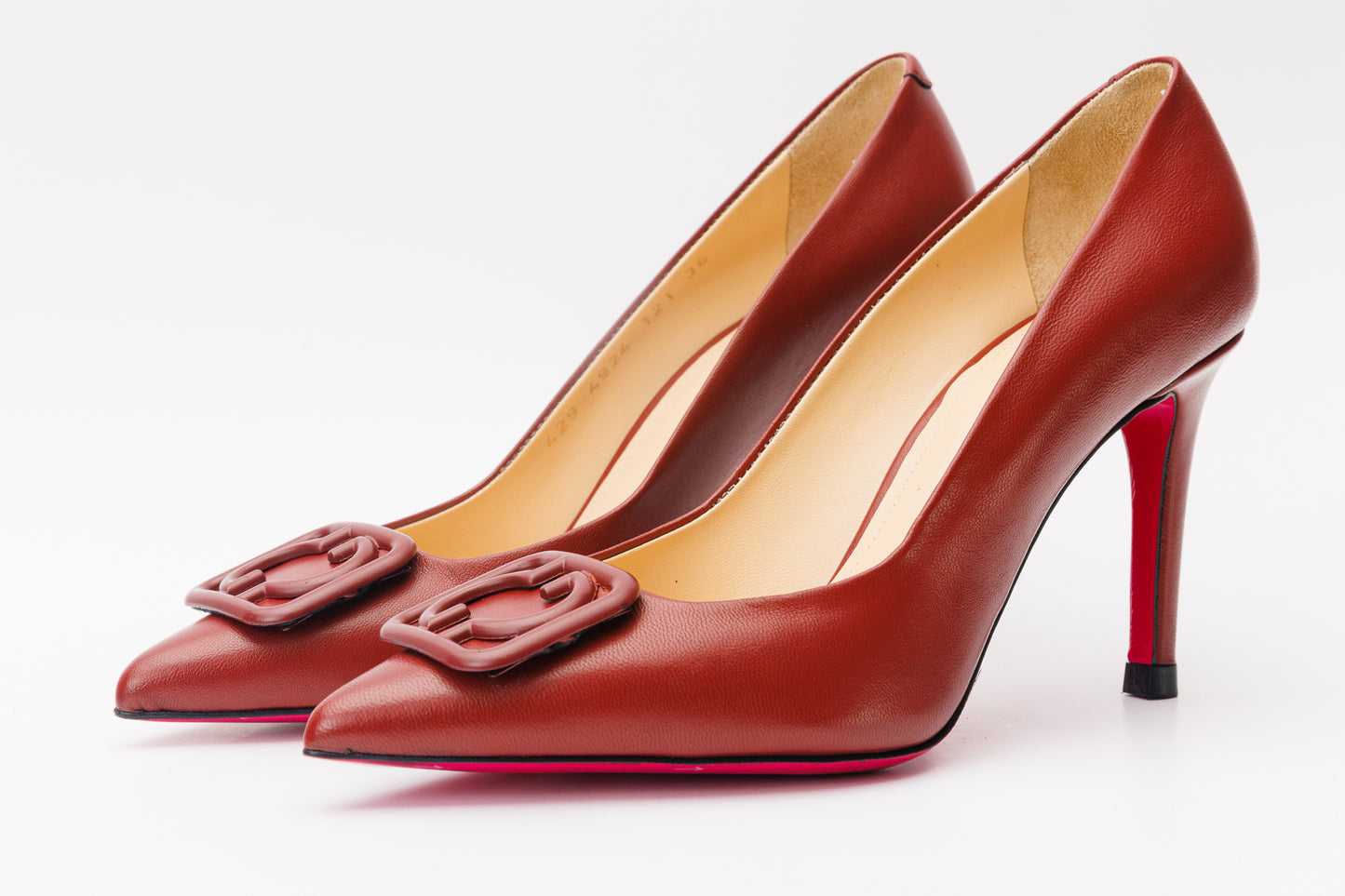 The Maneadero Dark Red Leather Pump Fuchsia Sole Women Shoe
