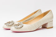 The Foggia Beige Leather Block Heel Pump