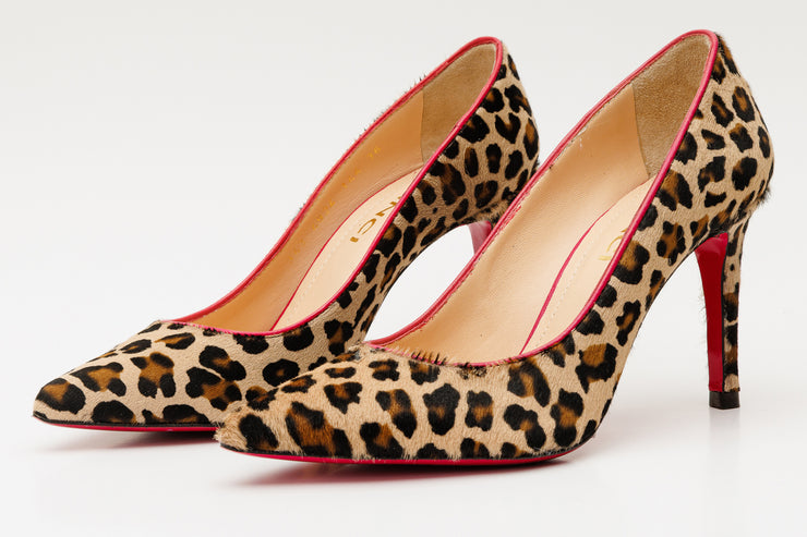 The Olbia Leopard Leather Pump Fuchsia Sole