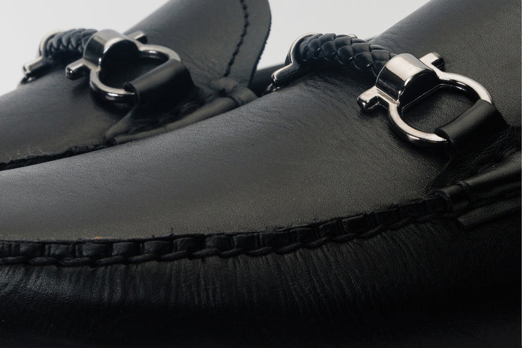 Pavia Black Leather Bit Drive Loafer Shoe