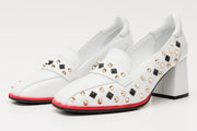 The Infanta White Spike Leather Block Heel Pump